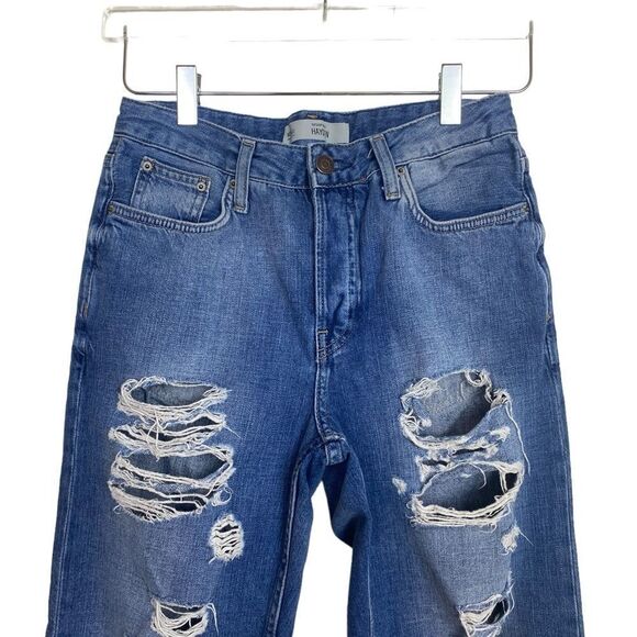 Topshop W26 L32 Hayden Distressed Mom jeans straight leg - Picture 7 of 11